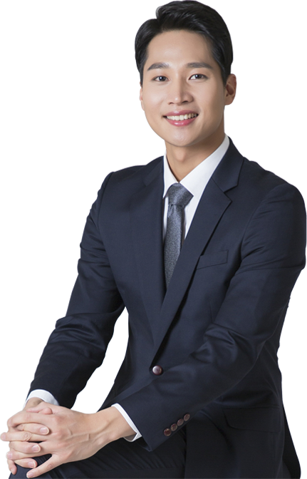 Professional man in a blue suit sitting and smiling